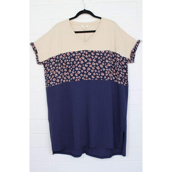 New UMGEE M L Navy Ecru Red Cheetah Block Print Oversized Cotton Knit Dress - Picture 1 of 3